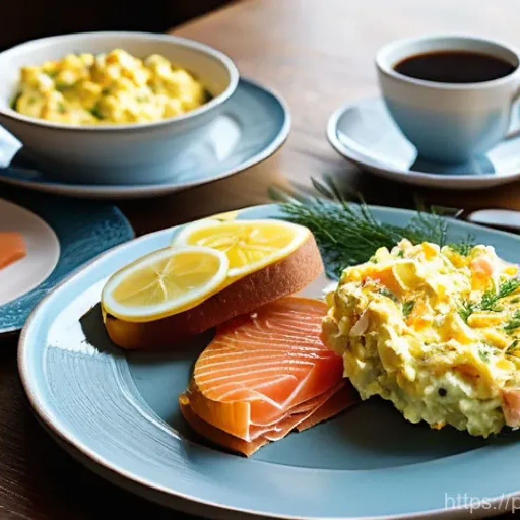 훈제 기법으로 만드는 특별한 아침식사 - **Prompt:** A cozy, sunlit Polish kitchen or dining room, set for a delightful morning breakfast. On...