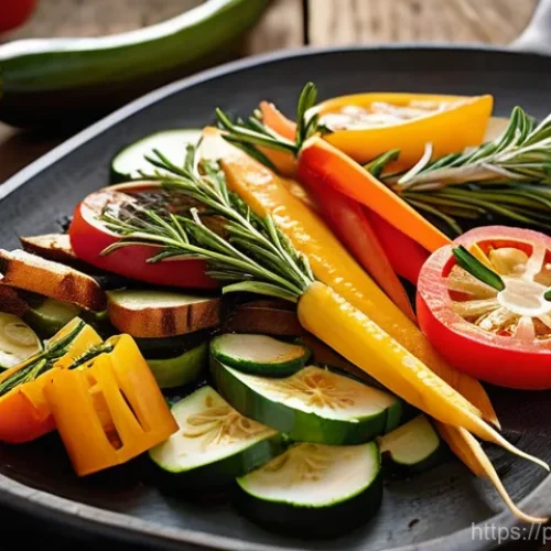 훈제 기법을 이용한 색다른 반찬 아이디어 - **Prompt:** A vibrant, appetizing display of freshly smoked vegetables arranged artfully on a rustic...