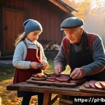 훈제 기법의 장비 및 기기 선택 - **Prompt:** A cozy, rustic scene of a Polish family gathered around a traditional wood-fired smokeho...
