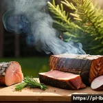Home 22 훈제 기법으로 만드는 독창적인 요리 - A rustic outdoor smoking setup showcasing various types of hardwood logs such as oak, alder, applewo...