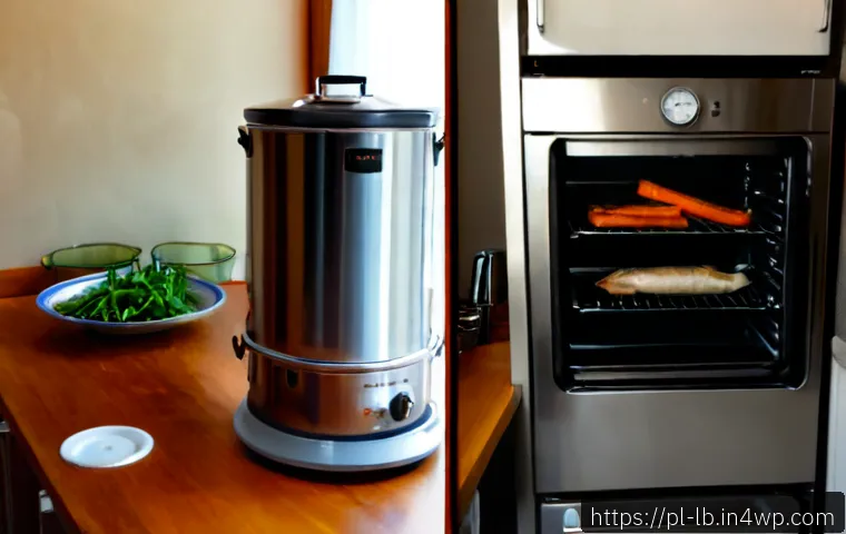 Home 17 가정용 훈제기와 상업용 훈제기의 차이점 - Photorealistic side-by-side comparison in a bright Polish home kitchen: a compact stainless steel do...